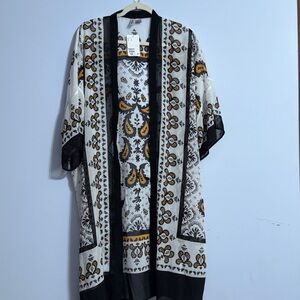 H&M Black, White & Mustard Paisley Sheer Kimono